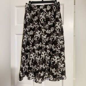 Liz Claiborne Brown/Black and White Floral A-Line Skirt